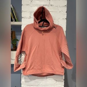 Puma Womens Peach Ribbed Sleeve Evo Stripe‎ Hoodie Sweatshirt Size Large